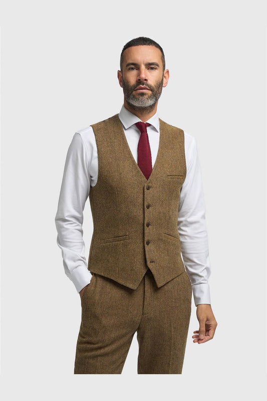 CAVANI – Thomas Brown Wool Rich Herringbone Waistcoat