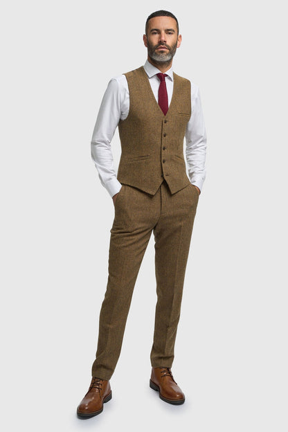 CAVANI – Thomas Brown Wool Rich Herringbone Waistcoat