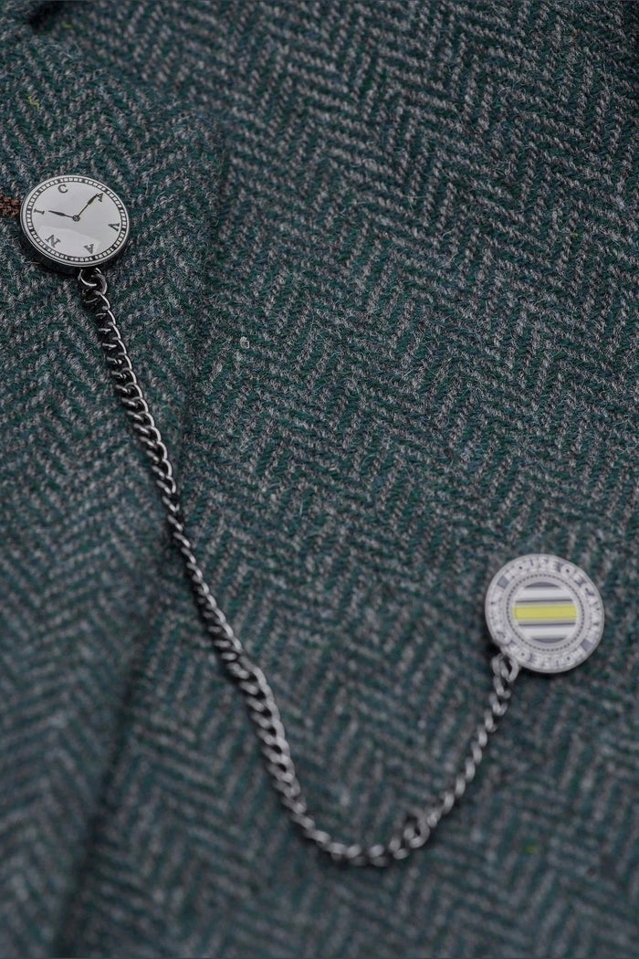 CAVANI – Thomas Olive Green Wool Blend Herringbone Jacket