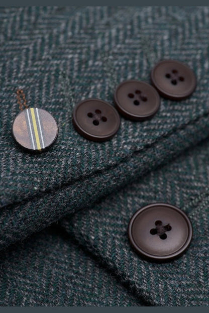 CAVANI – Thomas Olive Green Wool Blend Herringbone Jacket