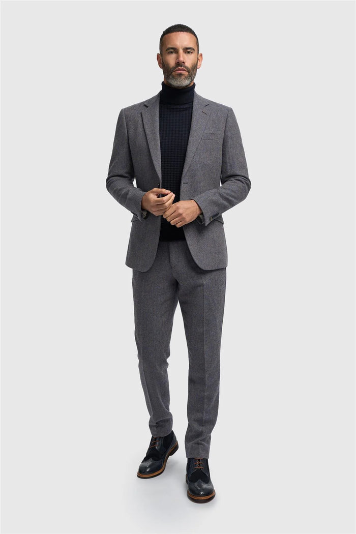 CAVANI – Thomas Savoy Grey Wool Rich Herringbone Jacket