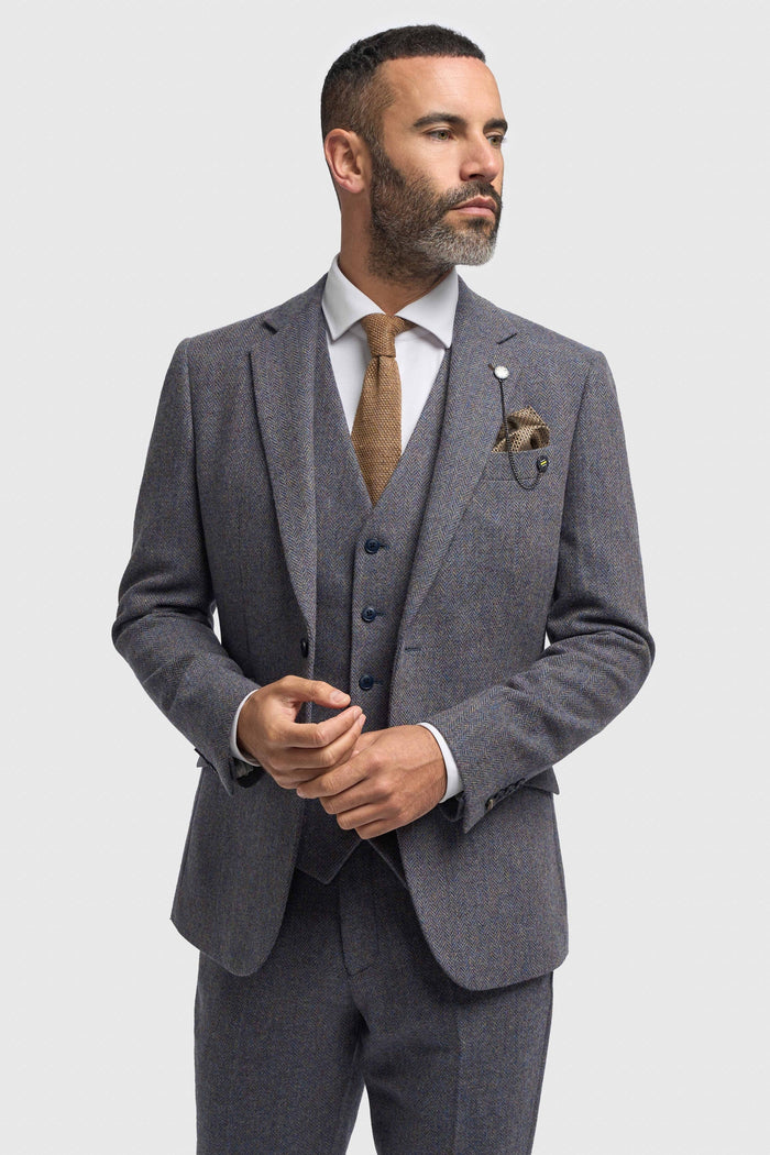 CAVANI – Thomas Savoy Grey Wool Rich Herringbone Jacket