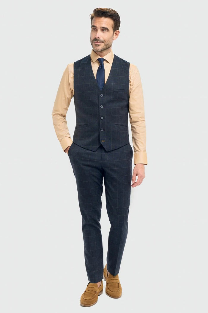 Cavani – Torino Grid Check Navy 3 Piece Suit