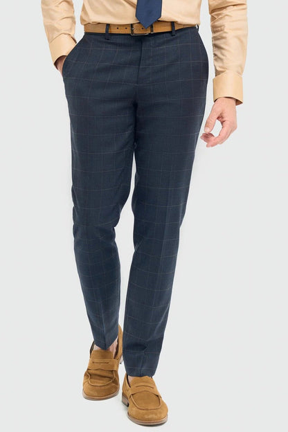 Cavani – Torino Navy Check Trousers Tailored Fit