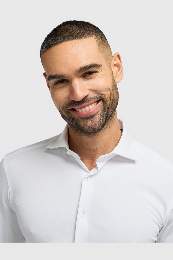 Cavani – White Cotton Blend Stretch Slim Fit Shirt