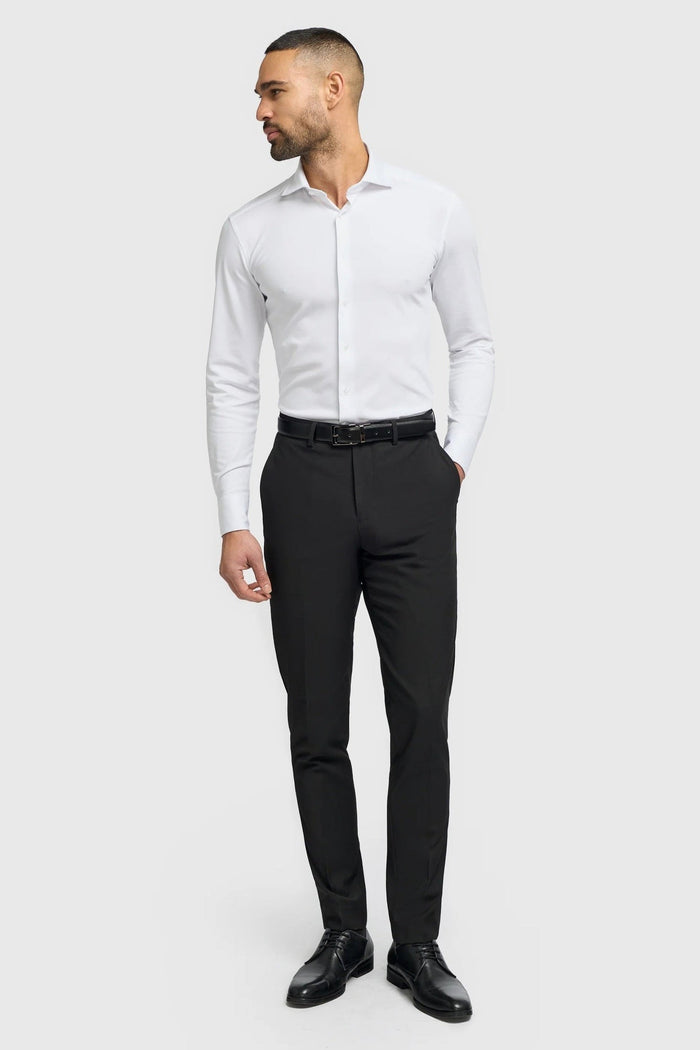 Cavani – White Cotton Blend Stretch Slim Fit Shirt