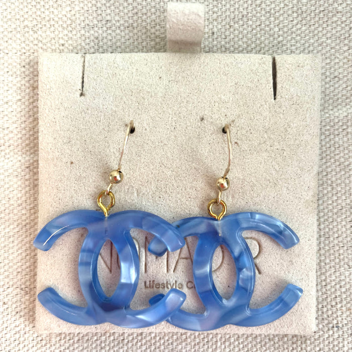 CC Large Acrylic Logo Earrings- BLUE