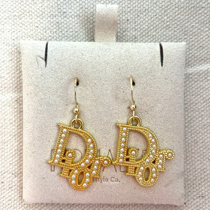 CD Pearl Logo Drop Earrings
