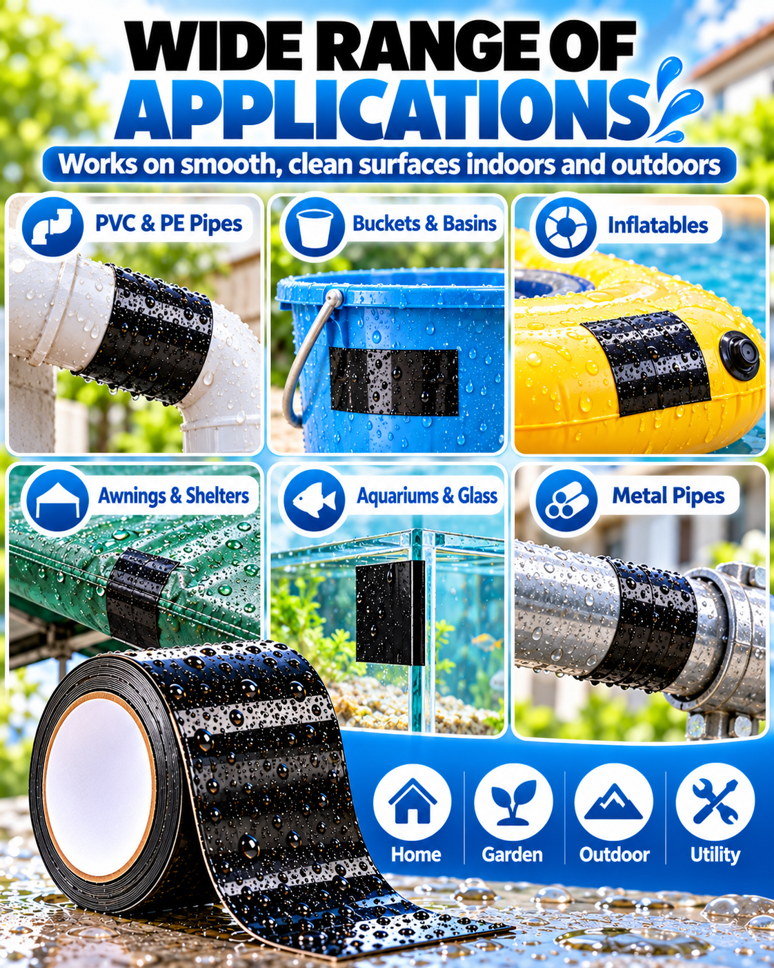 Waterproof Leak Repair Tape, Emergency Seal for Wet Surfaces, Indoor Outdoor Leak Fix for Pipes, Buckets, Hoses, Tents