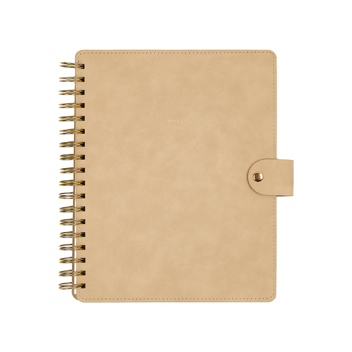 Citrine - Mocha - Classic Customizable Spiral Notebook in warm mocha with gold spiral binding and a button closure for journaling and everyday notes