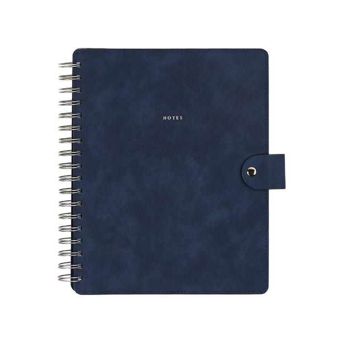Citrine - Navy - Classic Customizable Spiral Notebook with a textured navy cover metal spiral binding snap closure and NOTES detail
