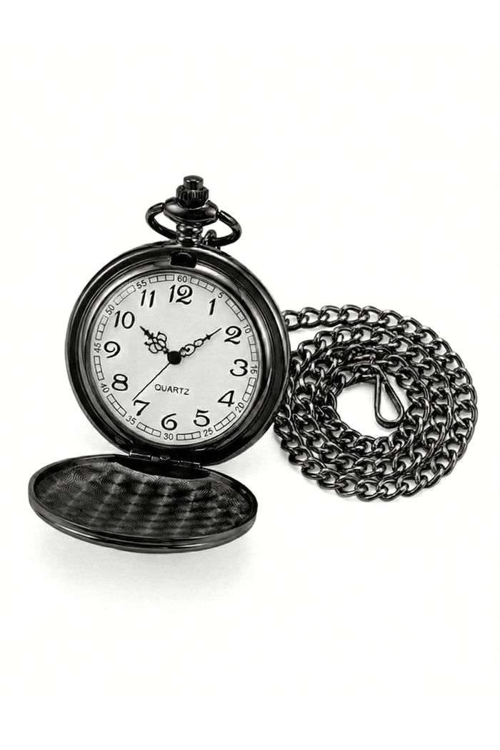 Classic 1920s Retro Pocket Watch & Chain – Black Polished