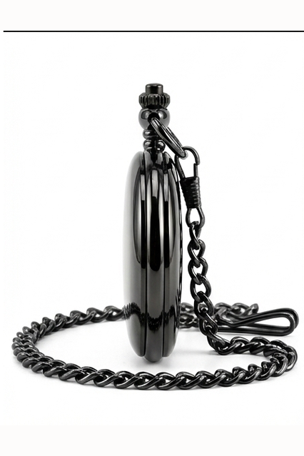 Classic 1920s Retro Pocket Watch & Chain – Black Polished
