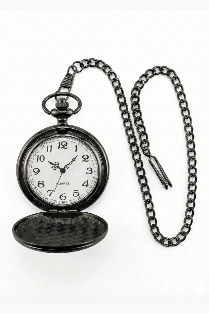 Classic 1920s Retro Pocket Watch & Chain – Black Polished