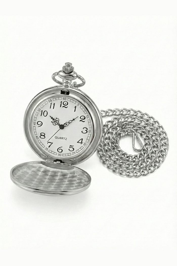 Classic 1920s Retro Pocket Watch & Chain – Silver Chrome