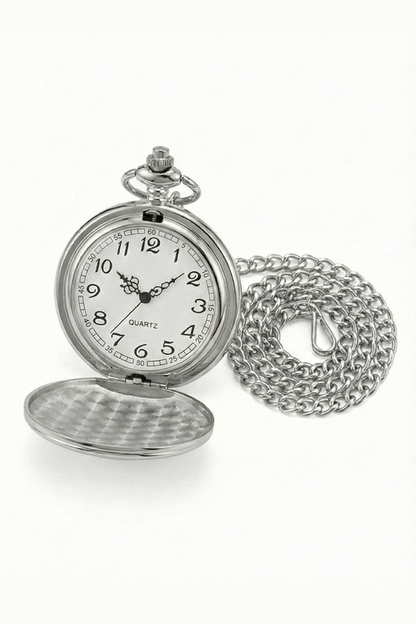 Classic 1920s Retro Pocket Watch & Chain – Silver Chrome