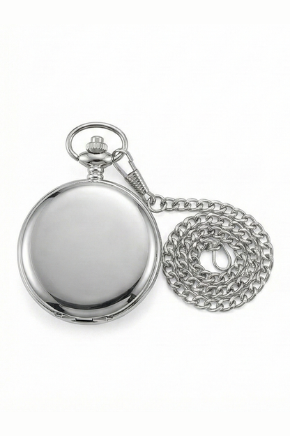Classic 1920s Retro Pocket Watch & Chain – Silver Chrome