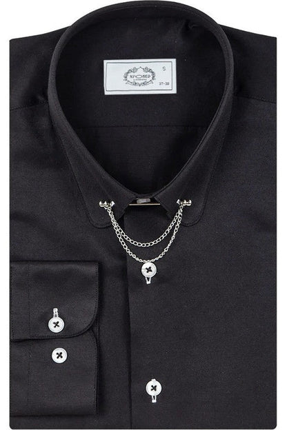 CLASSIC BLACK DRESS SHIRT PENNY COLLAR PIN BAR WITH CHAIN