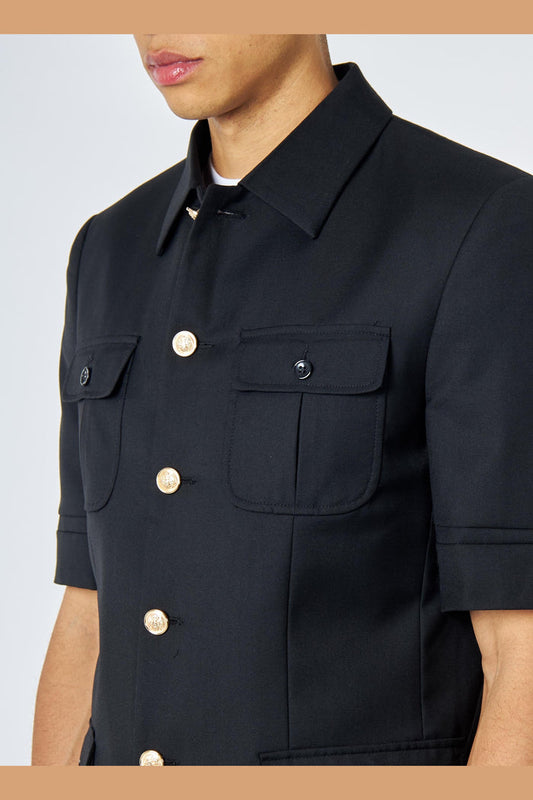 CLASSIC BLACK SAFARI BUSH JACKET GOLD BUTTONS