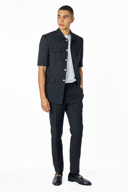 CLASSIC BLACK SAFARI BUSH JACKET GOLD BUTTONS