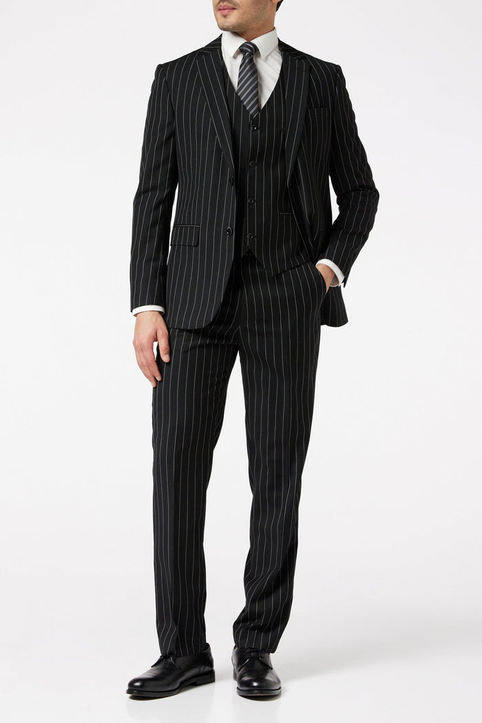 Classic Black White Pinstripe Suit