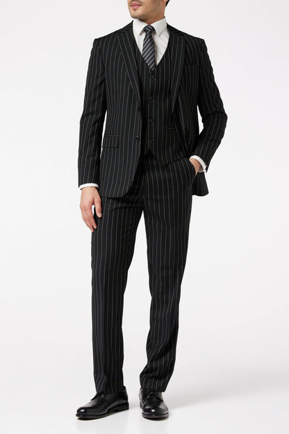 Classic Black White Pinstripe Suit