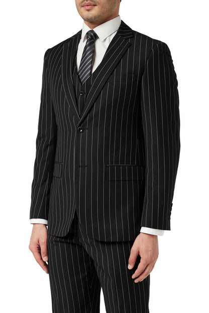 Classic Black White Pinstripe Suit