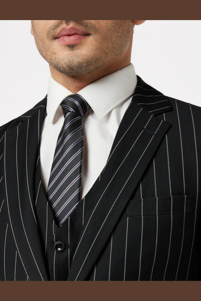 Classic Black White Pinstripe Suit