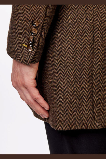 COSMO – BROWN HERRINGBONE WOOL BLEND LONG OVERCOAT