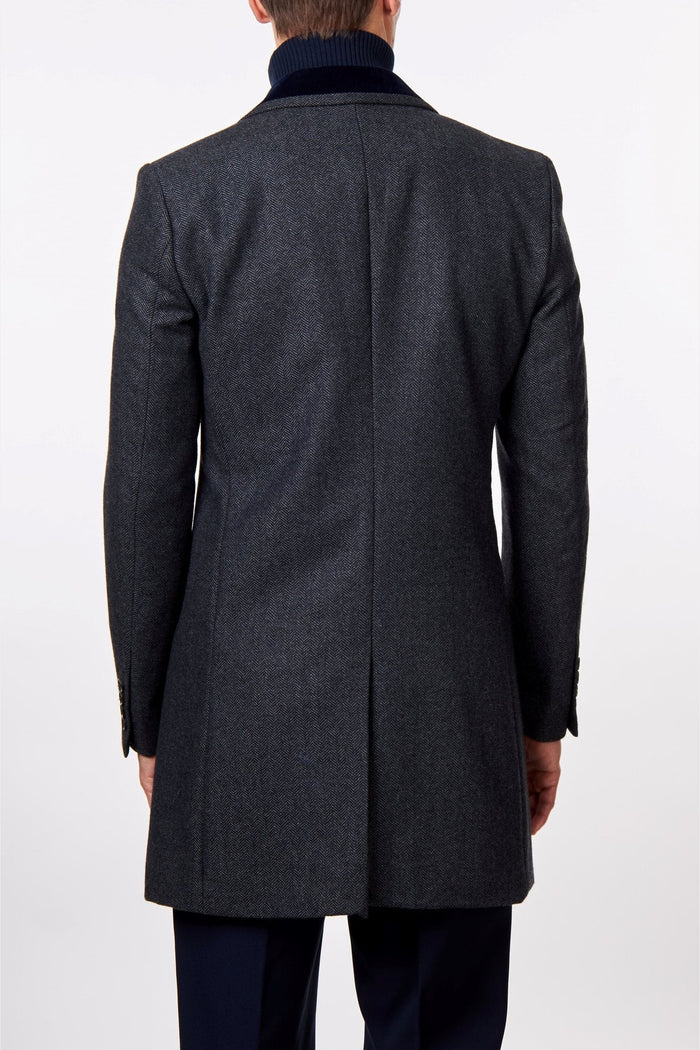 COSMO – GREY HERRINGBONE WOOL BLEND LONG OVERCOAT