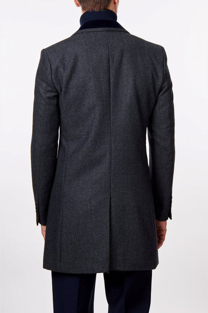 COSMO – GREY HERRINGBONE WOOL BLEND LONG OVERCOAT