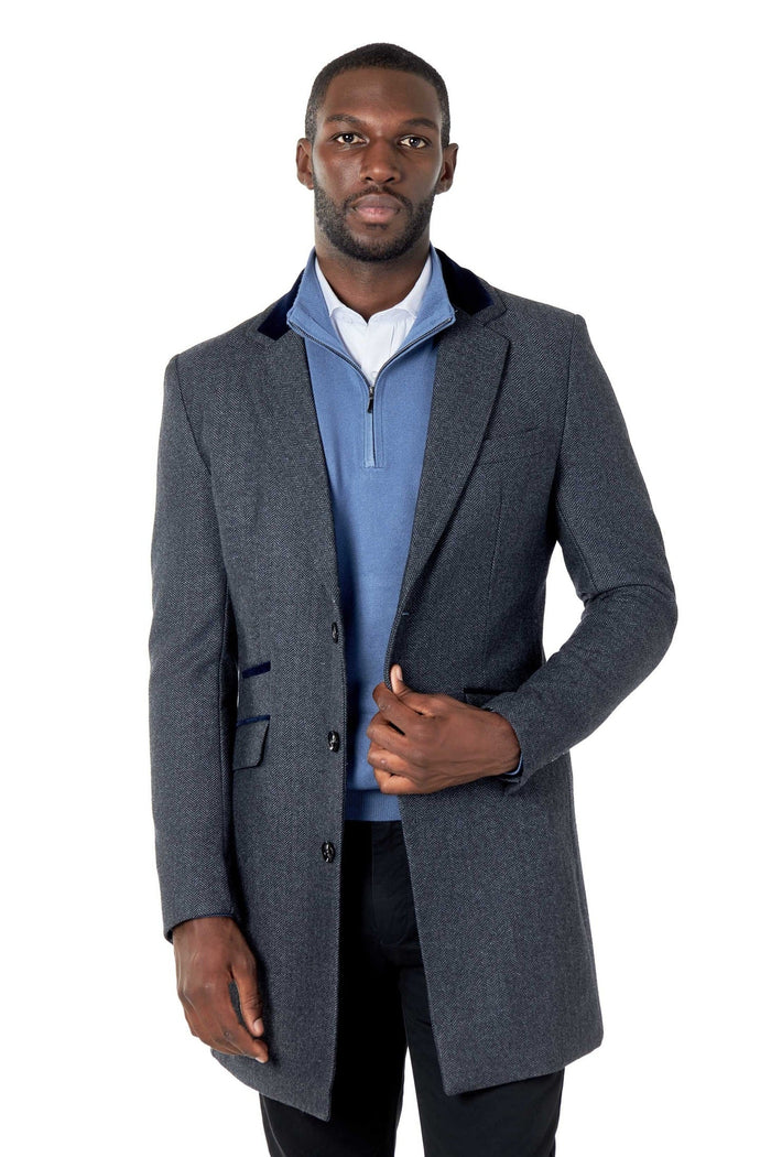 COSMO – GREY HERRINGBONE WOOL BLEND LONG OVERCOAT