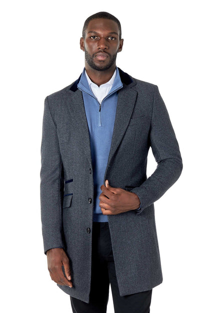 COSMO – GREY HERRINGBONE WOOL BLEND LONG OVERCOAT