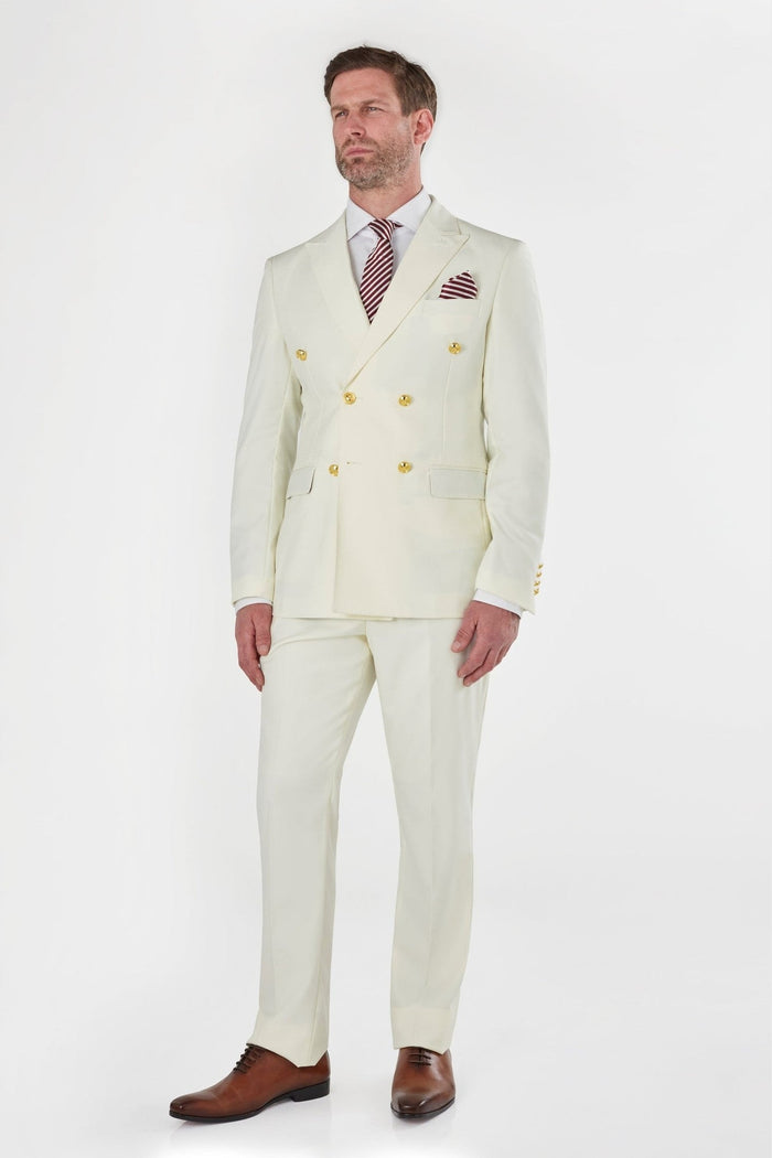 CREAM DOUBLE BREASTED TAILORED SUIT GOLD BUTTONS