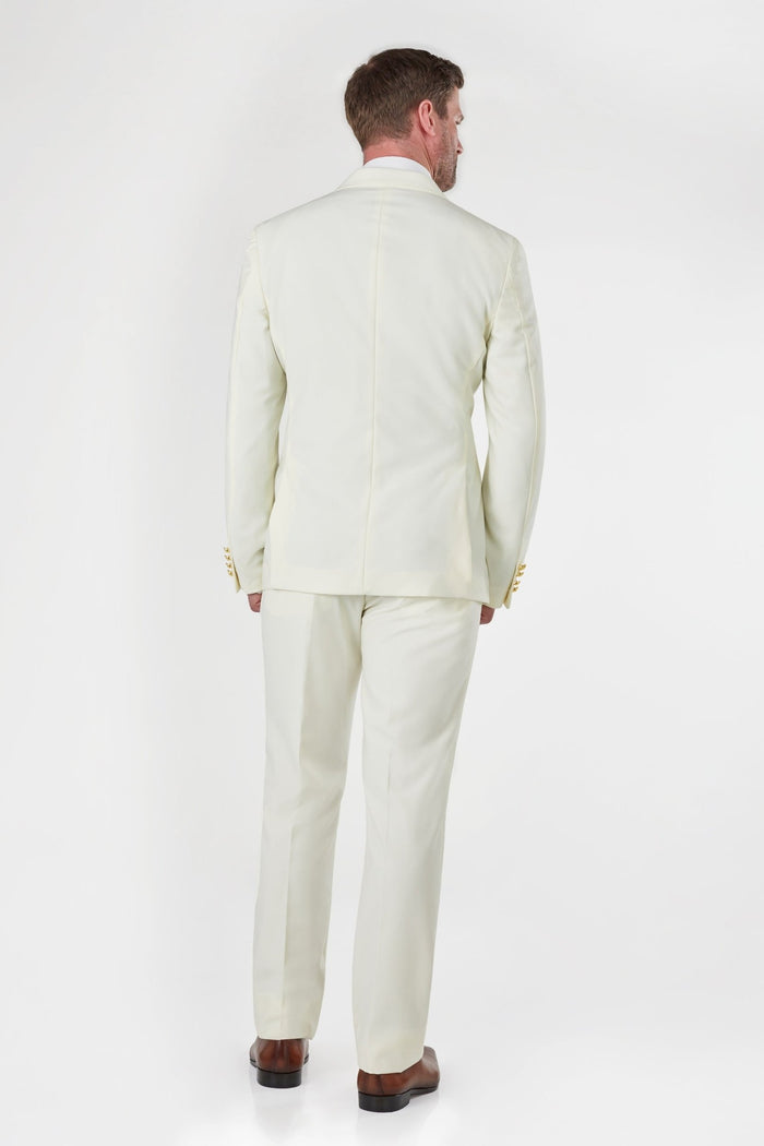 CREAM DOUBLE BREASTED TAILORED SUIT GOLD BUTTONS