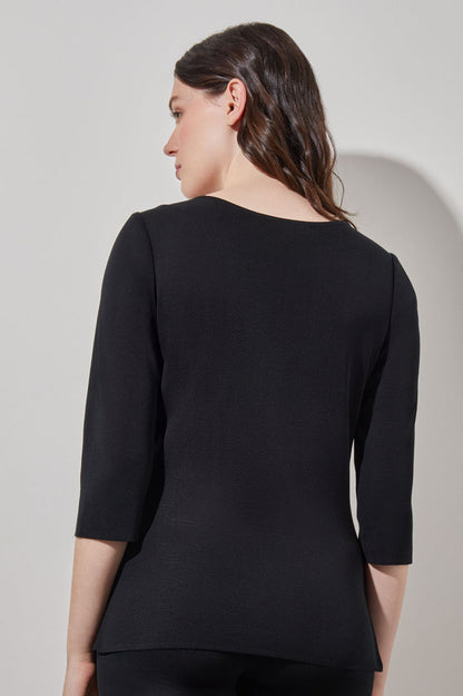 Crew Neck Tunic - Knit, Black, Black | Ming Wang