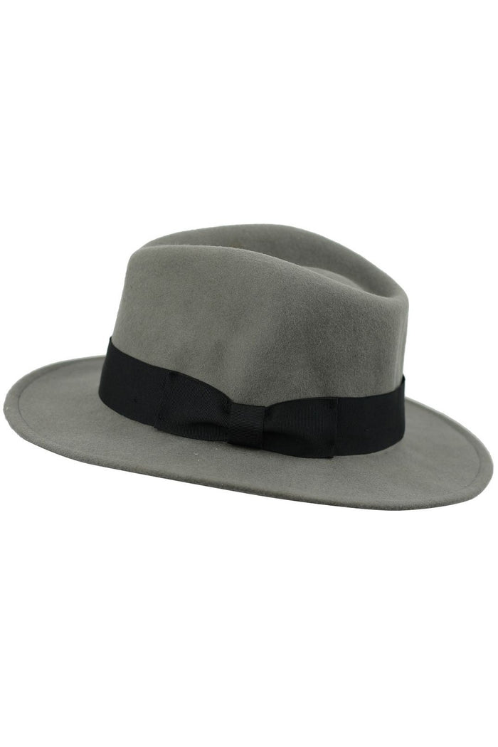 Crushable Fedora 100% Wool Wide Brim Grey Hat