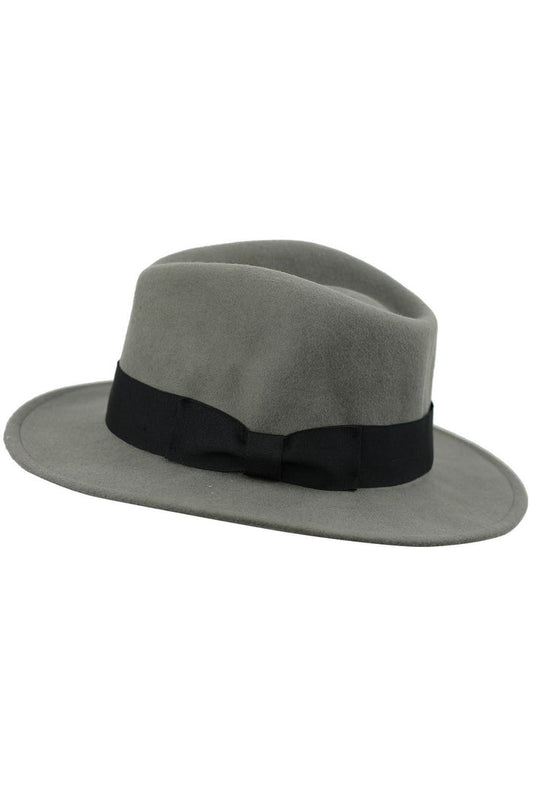 Crushable Fedora 100% Wool Wide Brim Grey Hat