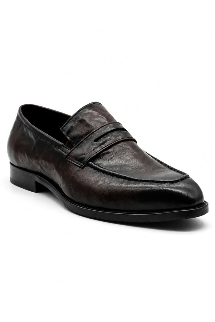 CRUX - Men’s Coffee Brown Calf Leather Penny Loafers