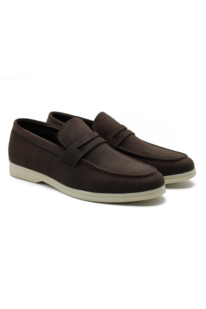 Dark Brown Faux Suede Penny Loafers Slip-Ons