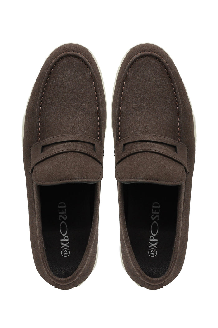 Dark Brown Faux Suede Penny Loafers Slip-Ons