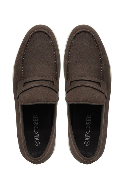 Dark Brown Faux Suede Penny Loafers Slip-Ons