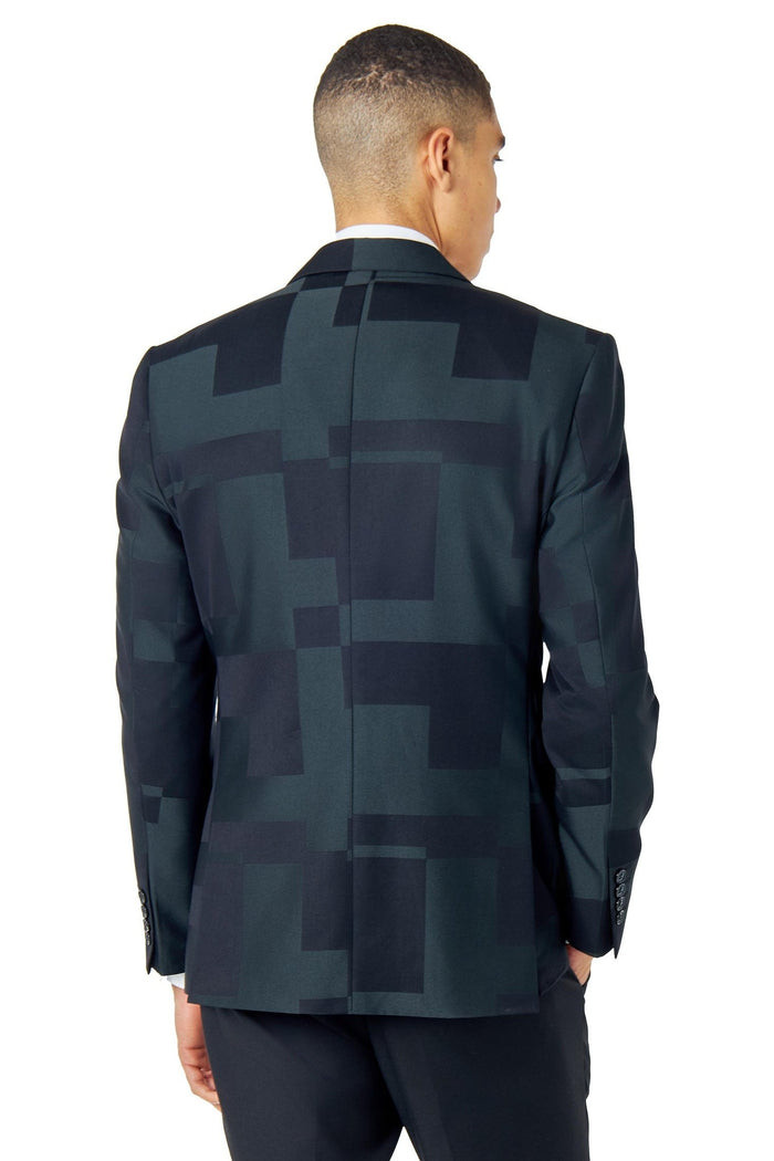 DARK GREEN GEO PATTERN DETAILED 3 PIECE SUIT