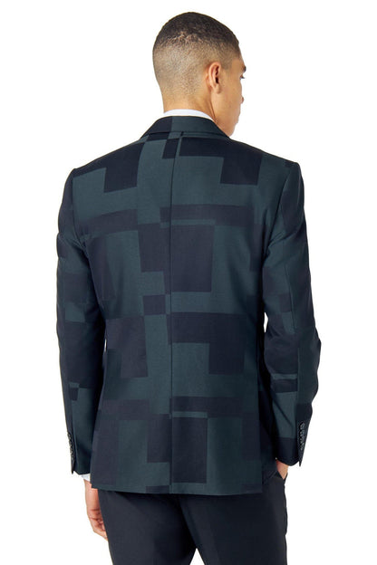 DARK GREEN GEO PATTERN DETAILED 3 PIECE SUIT