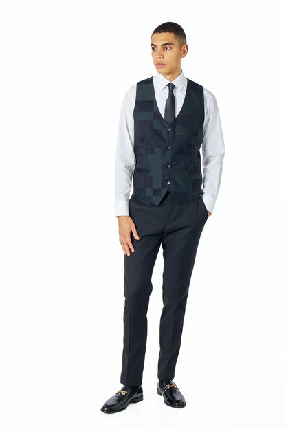 DARK GREEN GEO PATTERN DETAILED 3 PIECE SUIT
