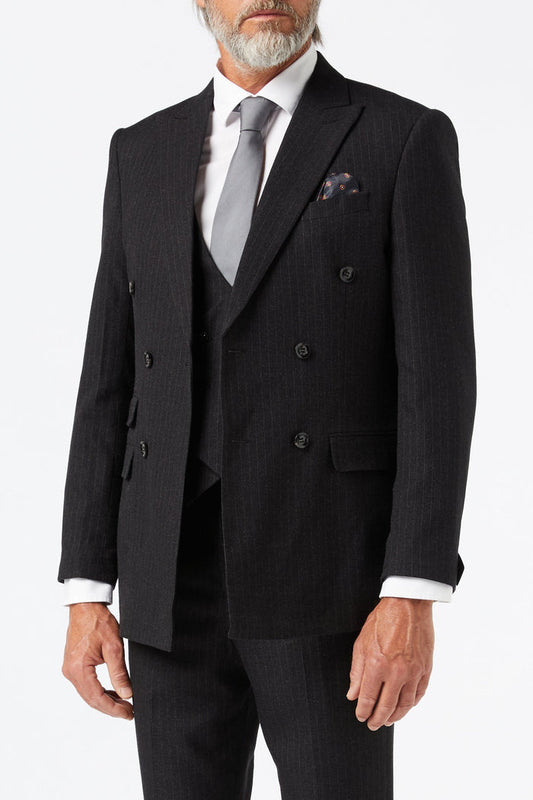Dark Grey Double Breasted Pinstripe Suit