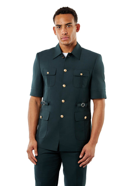 Deep Forest Green Safari Suit Jacket – Short Sleeve
