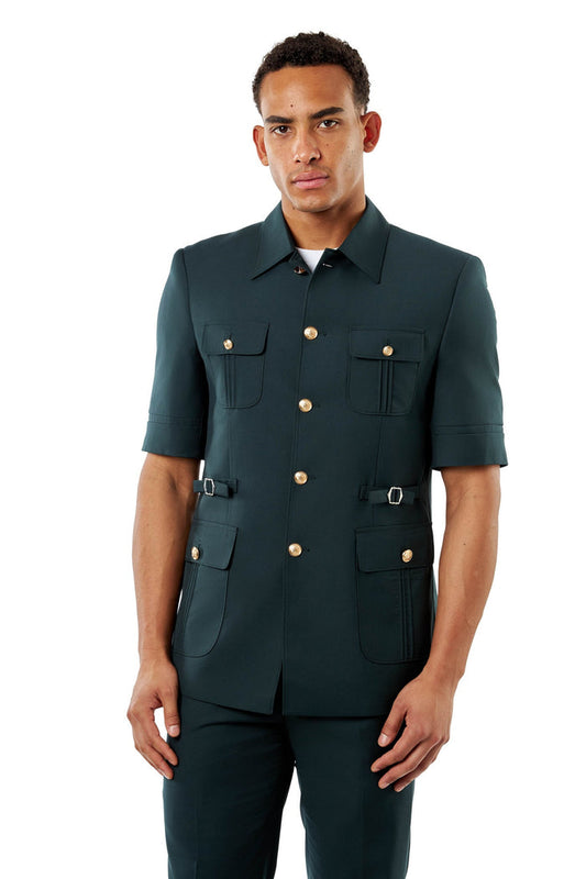 Deep Forest Green Safari Suit Jacket – Short Sleeve