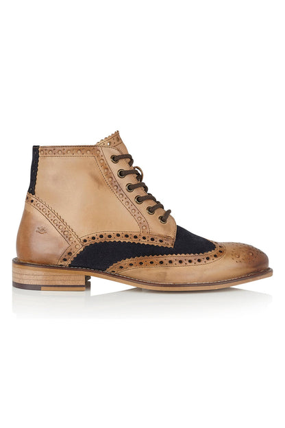 DERBY BROGUE BOOTS IN TAN NAVY SUEDE