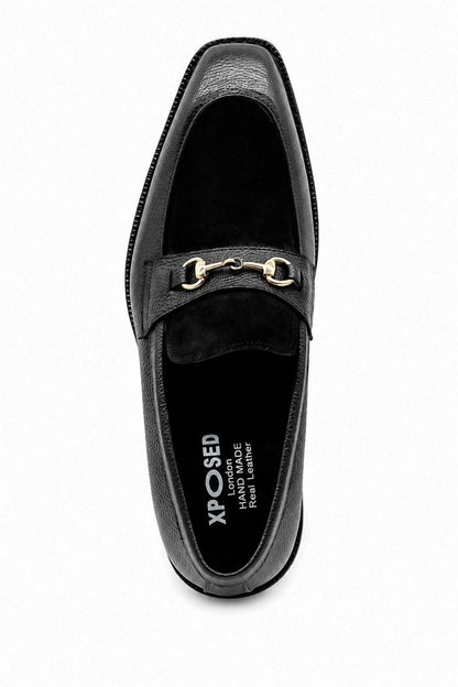 DEXTER Men’s Black Leather & Suede Snaffle Loafers
